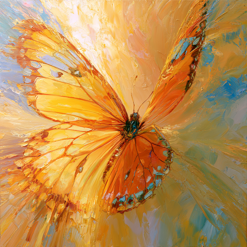 Aquarius 25 - A beautiful yellow and orange butterfly in flight, one wing better defined than the other
