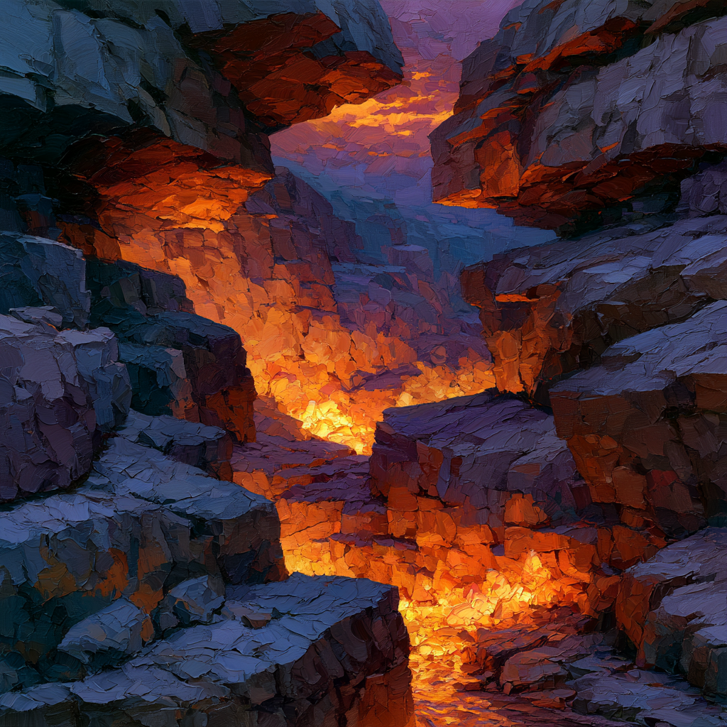 Sagittarius 8 - A cross-section view deep within the earth showing raw rock strata catching warm inner light, crystalline formations glowing
