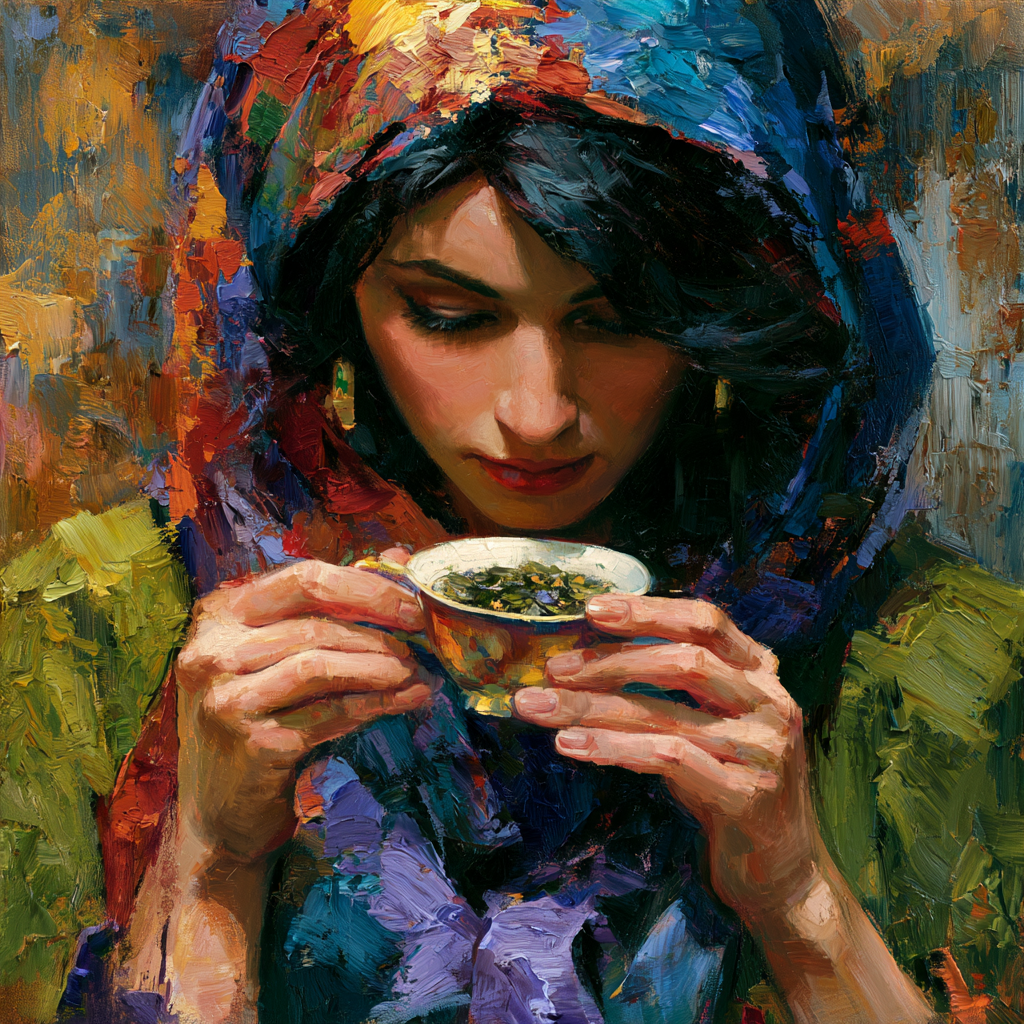 Capricorn 29 - A fortune teller woman reading the scattered pattern of tea leaves in a tea cup