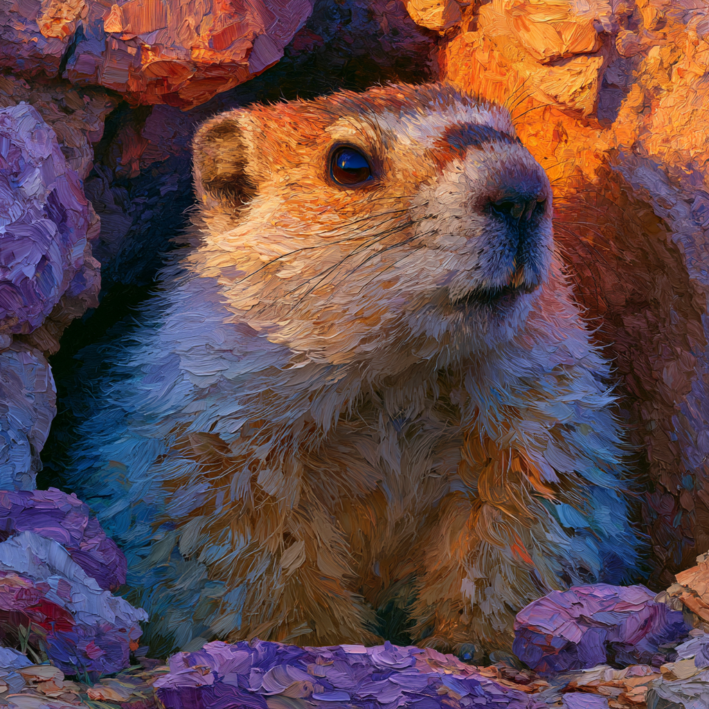 Sagittarius 15 - A groundhog emerging cautiously from its burrow entrance