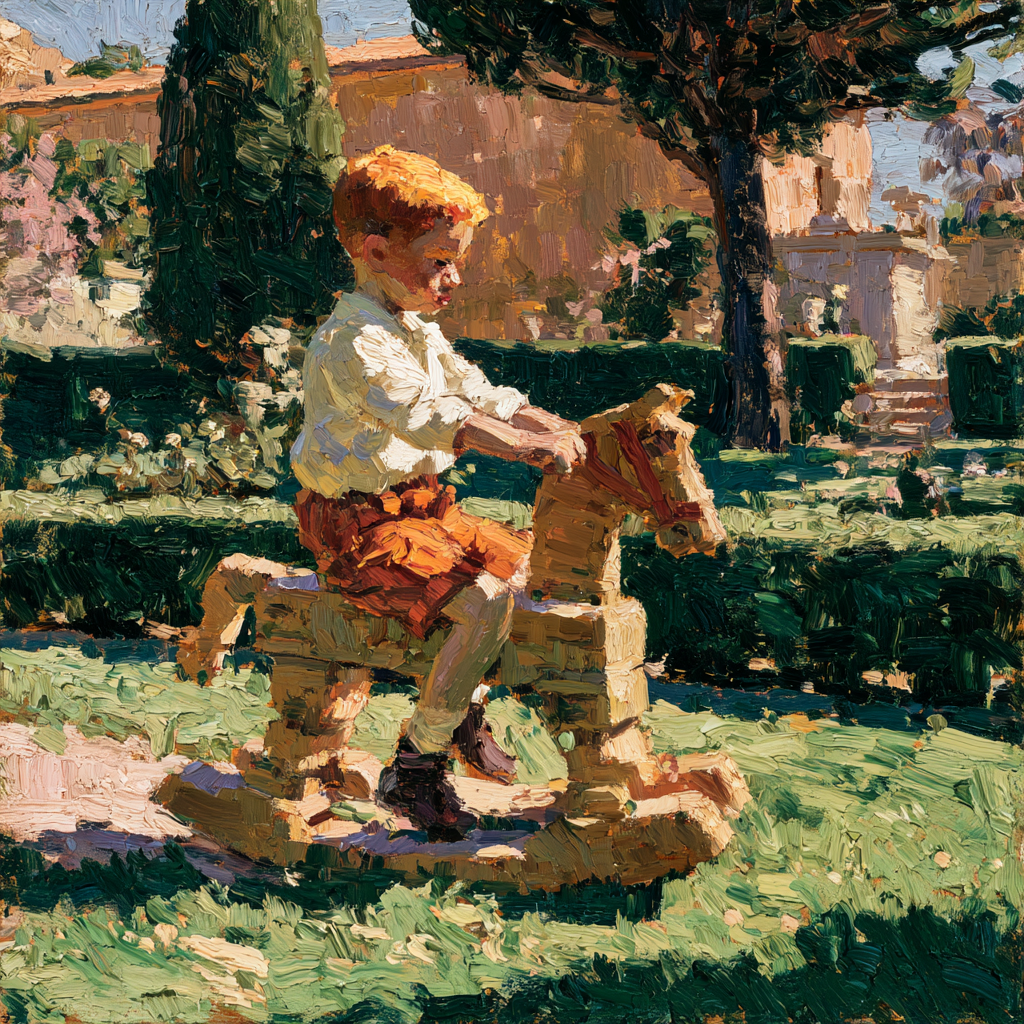 Sagittarius 25 - A little boy riding a wooden hobbyhorse