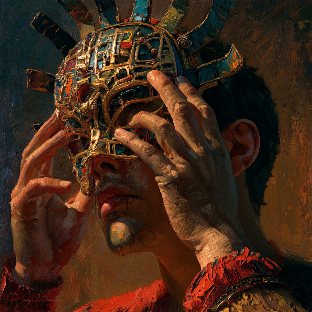 Aquarius 18 - A man taking of an ornate mask
