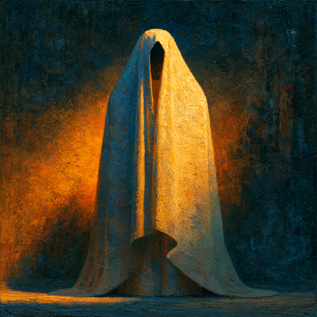 Capricorn 7 - A mysterious veiled figure standing in dim, sacred light, robes obscuring their face