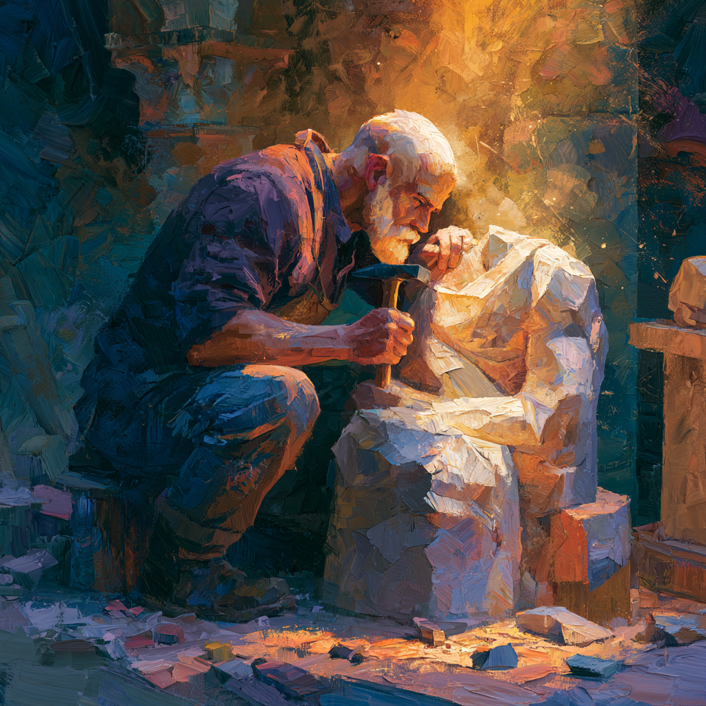 Sagittarius 27 - A sculptor working intently on a marble figure