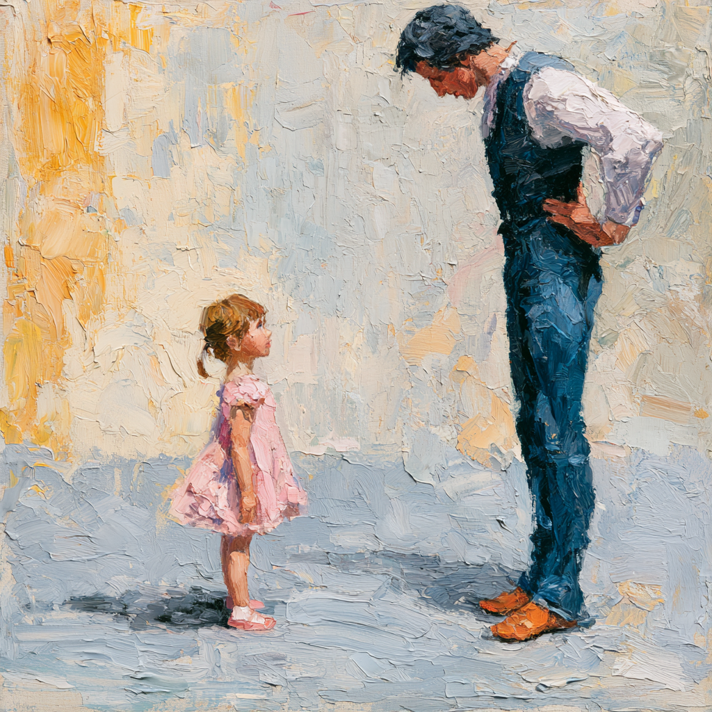 A small child of about five years old standing in a dance studio facing an instructor 