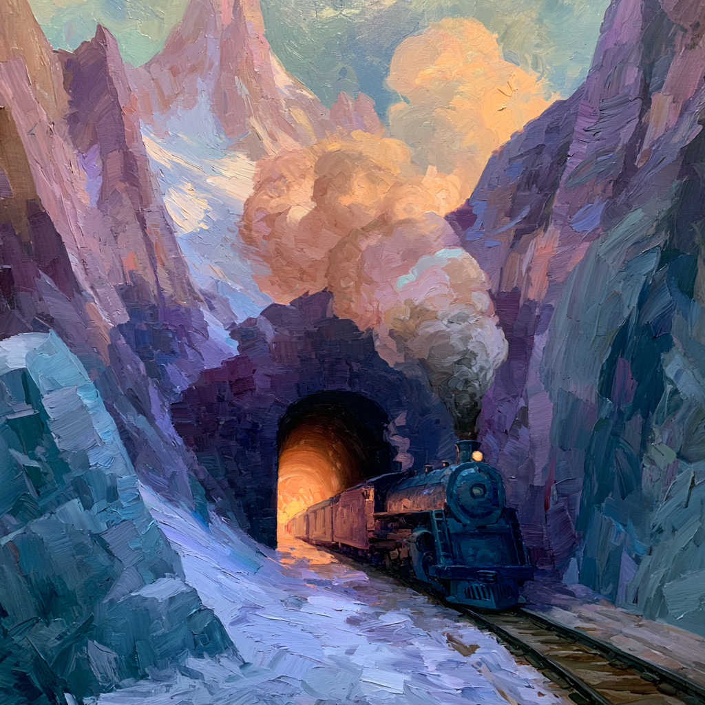 Aquarius 14 - A steam train entering a dark mountain tunnel