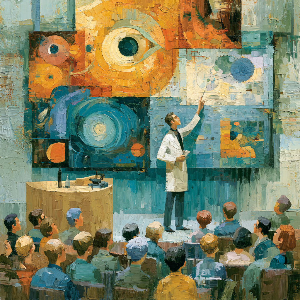 Capricorn 12 - A teacher standing before an illustrated chart of natural phenomena