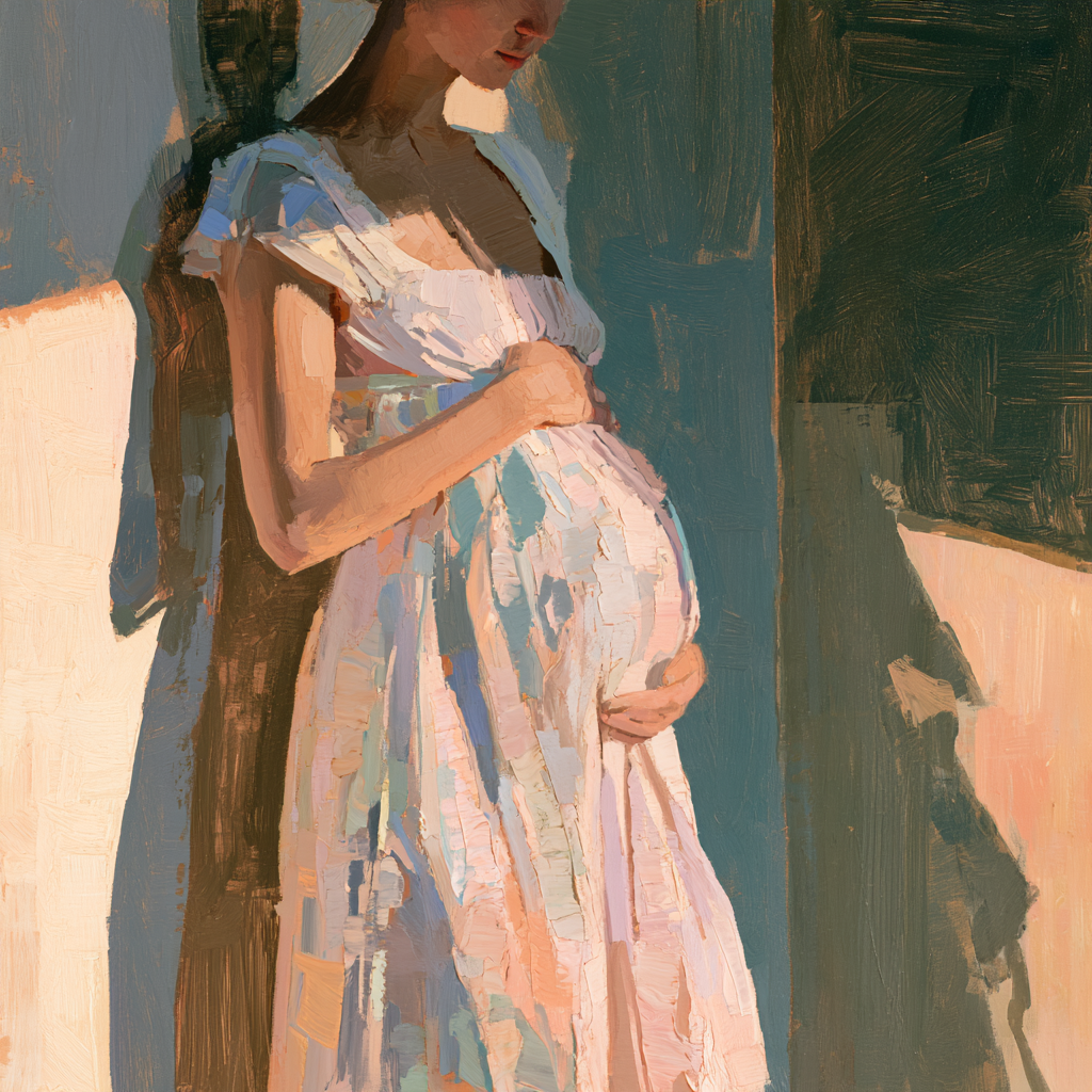 Aries 23 - A pregnant woman in a flowing pastel summer dress