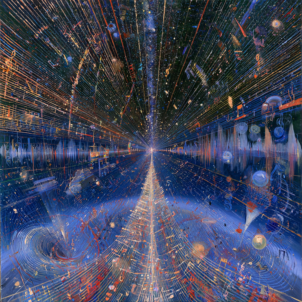 Aries 29 - Ethereal musical notation and sound waves radiating outward across a starlit sky