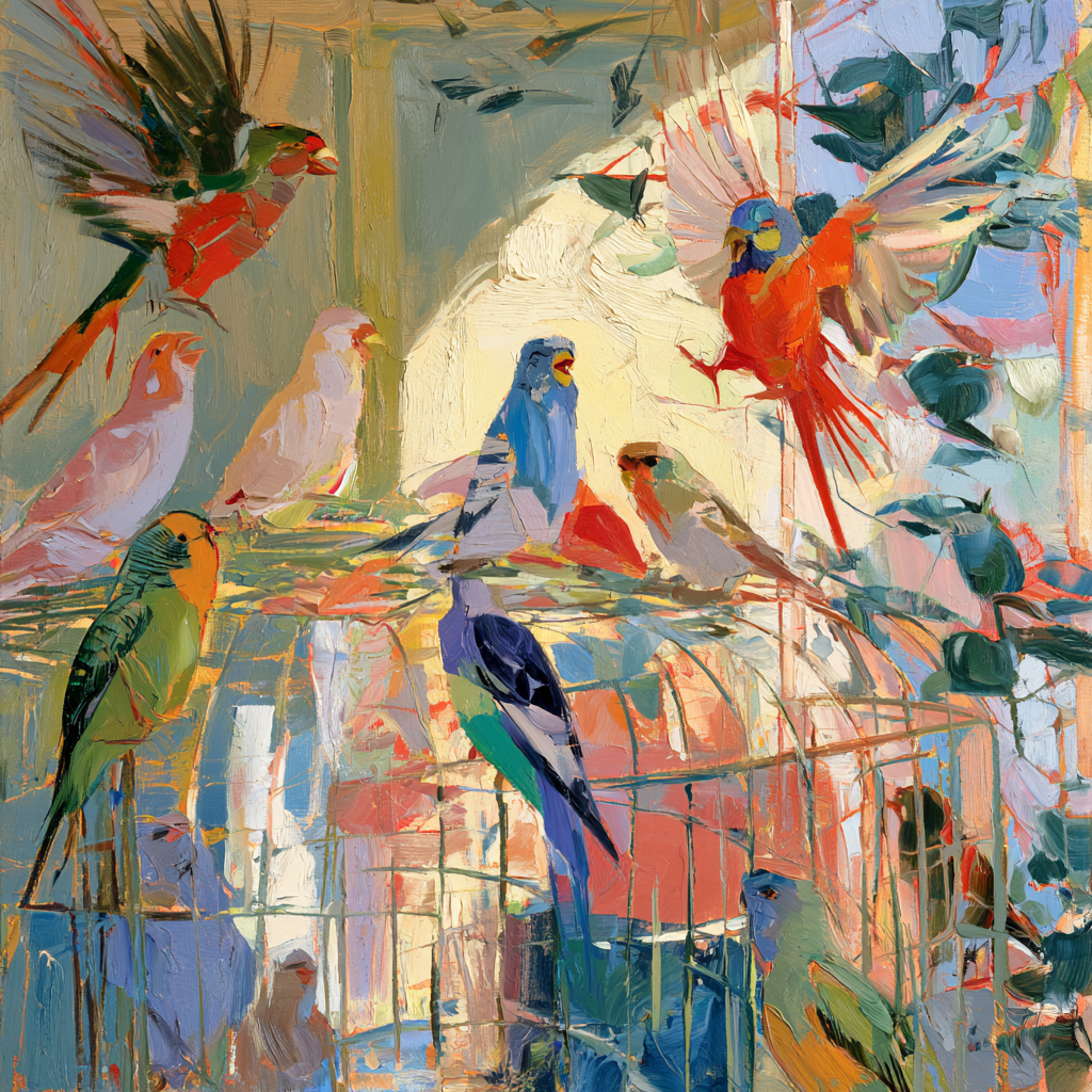 Capricorn 8° - Tame songbirds fill a bright, sunny room of a family house with cheerful song.