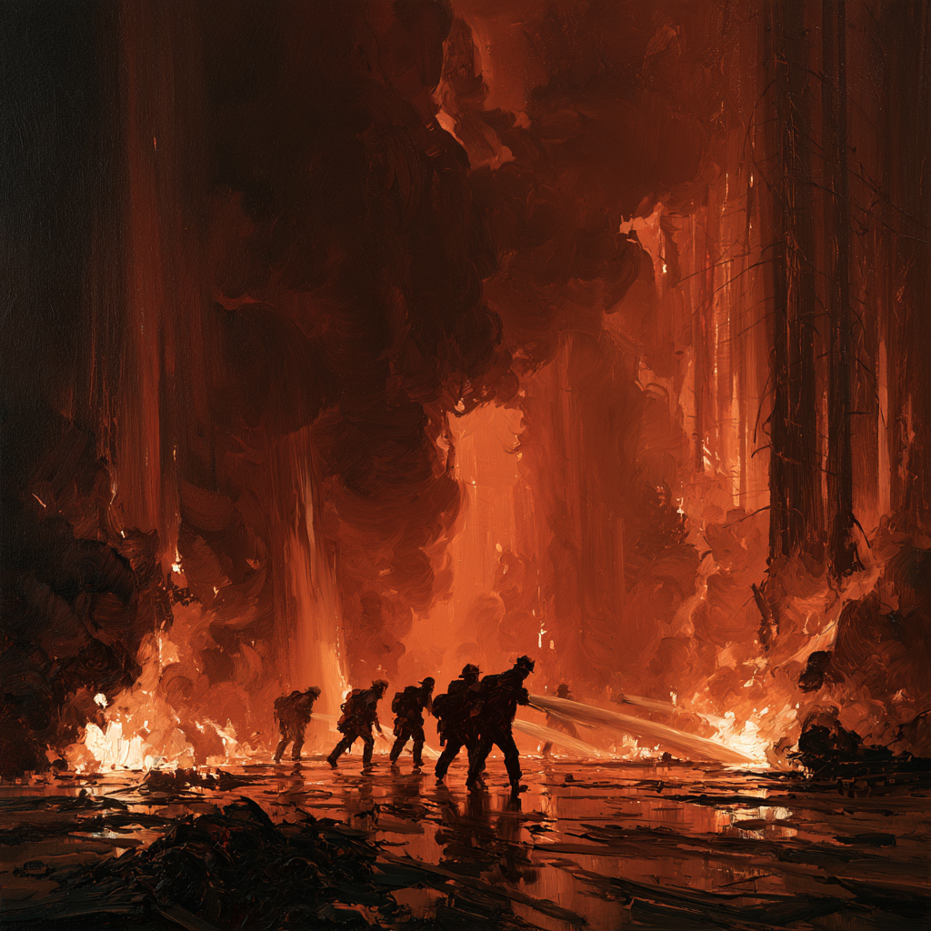 Aquarius 19 - Firefighters battling a raging forest blaze with streams of water