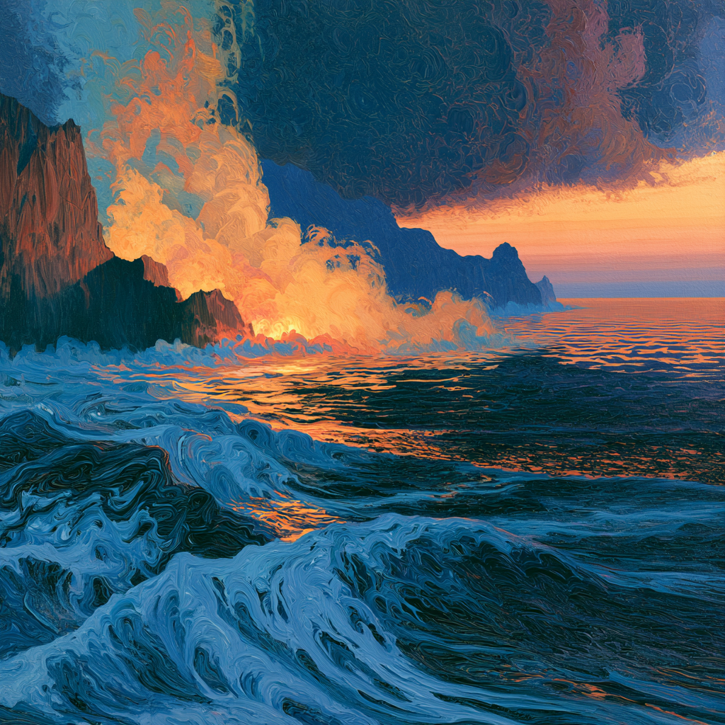 Taurus 19 - A dramatic new continent emerging from a vast, churning ocean