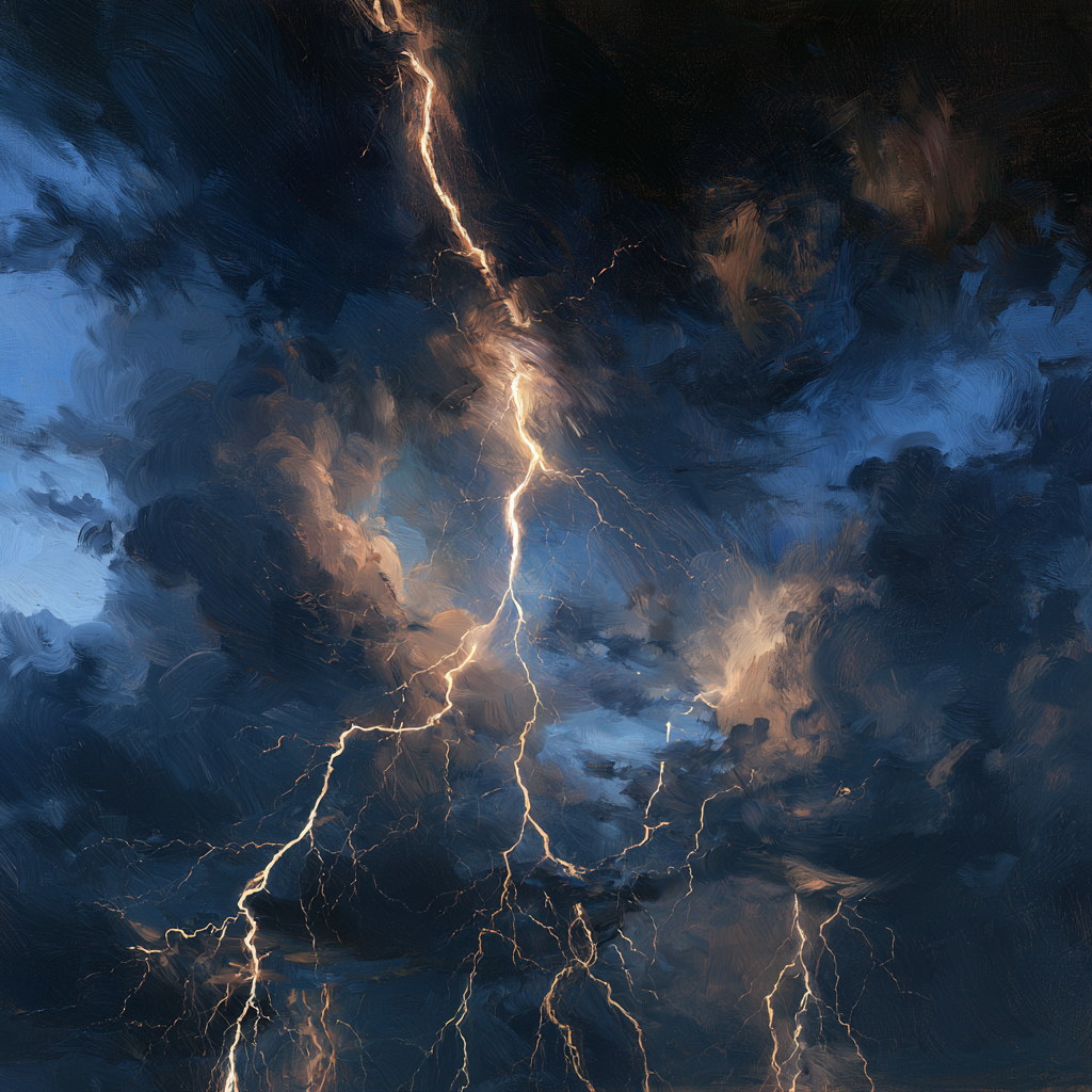 Taurus 2- A dramatic electrical storm lighting up a dark sky with jagged bolts of lightning
