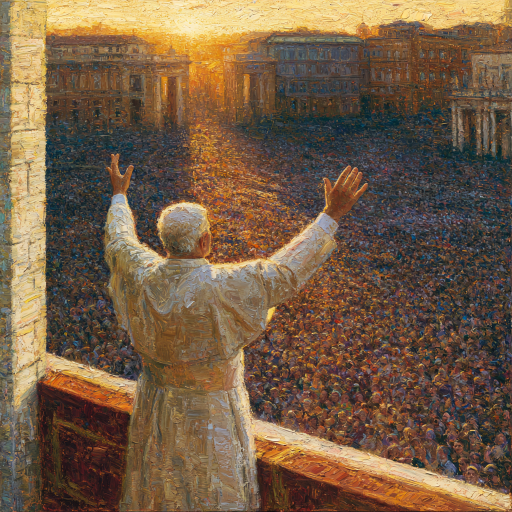 Sagittarius 30 - The Pope standing on a balcony overlooking a vast crowd of the faithful
