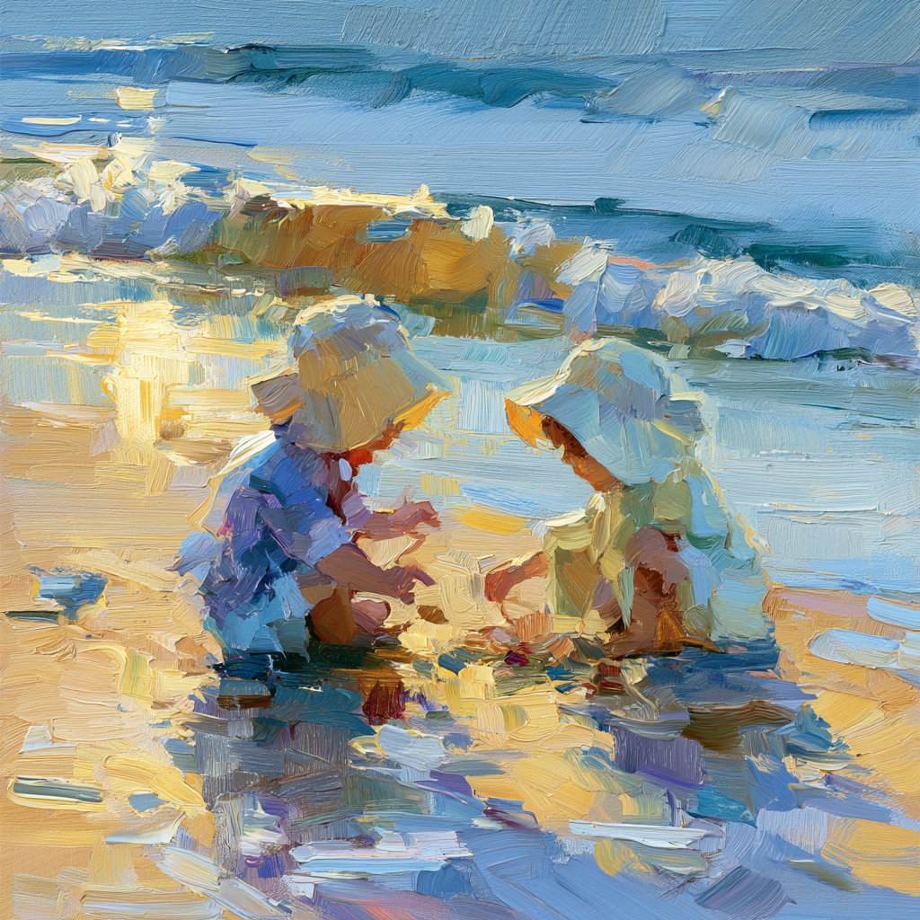 Sagittarius 18 - Tiny children playing joyfully on a sunlit beach