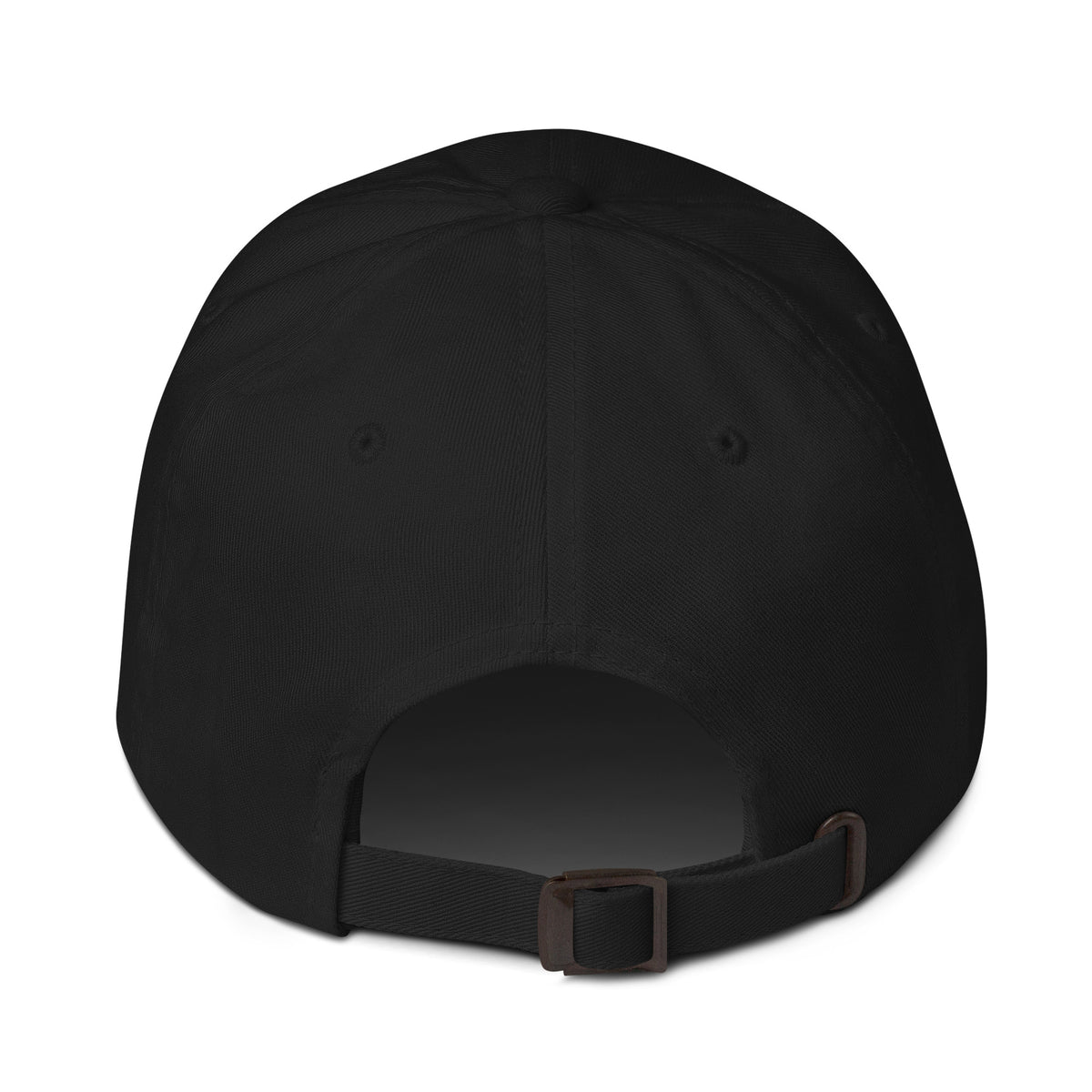 Black Aries zodiac cap with red embroidered glyph, back view