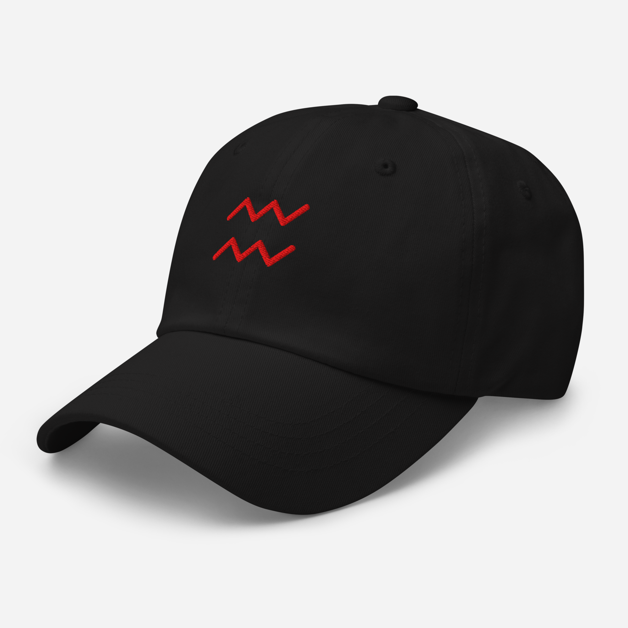 Aquarius Dark Ruby Cap – Red Zodiac Glyph Embroidery | Gamla Healing